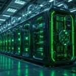NVIDIA Blackwell chip production line inside a modern American supercomputer factory in 2025